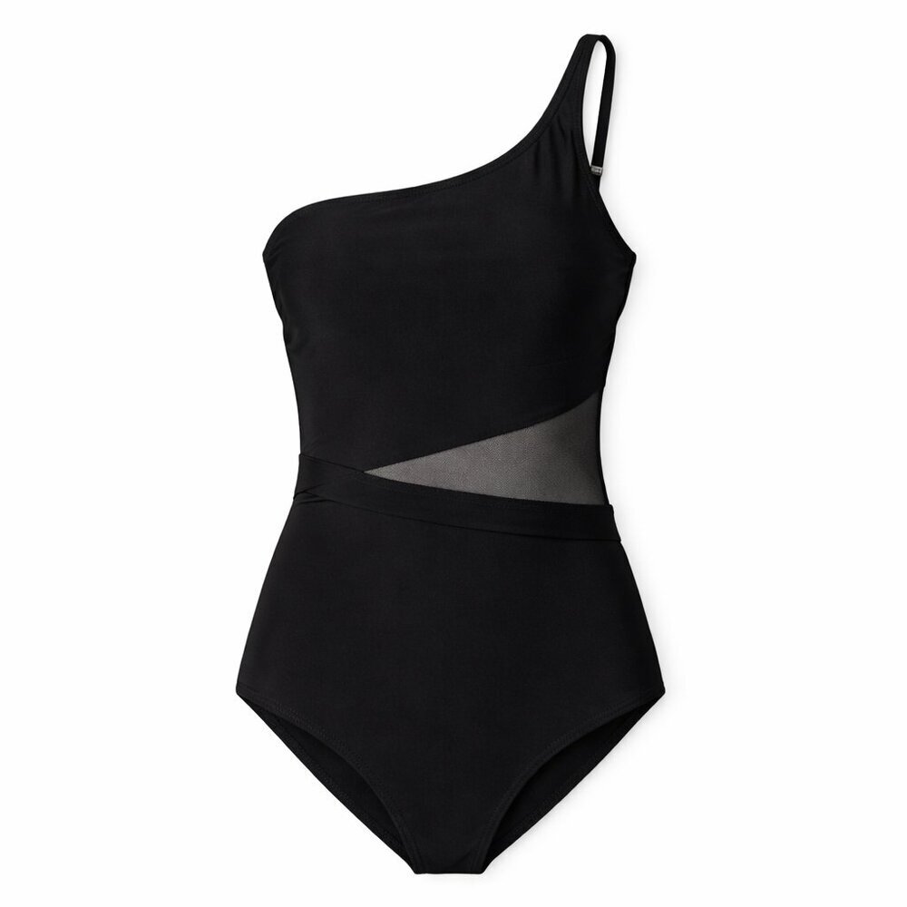 BLEU ROD BEATTIE One Shoulder Black One-Piece Swimsuit Size 8